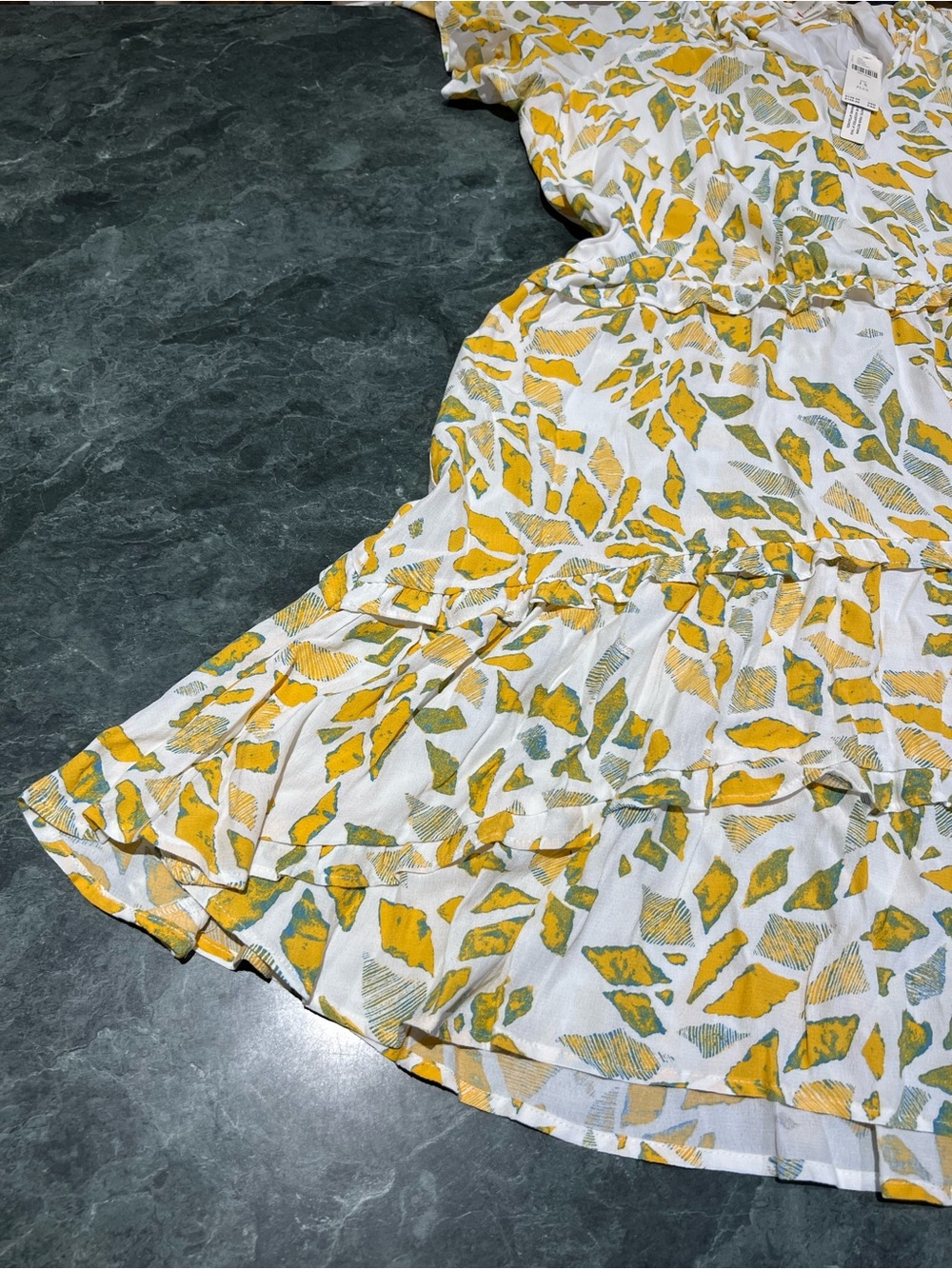 Anthropologie Robin Tiered Mini Dress Plus Size 1X Yellow Motif NWT Ruffle - Picture 8 of 16